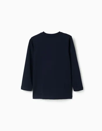 Long sleeve cotton T-shirt with ZY print for boys, navy blue
