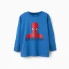 Long sleeve cotton T-shirt with Spider-Man print for boys, blue