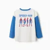 Long sleeve cotton T-shirt with Spider-Man prints for boys, white/blue