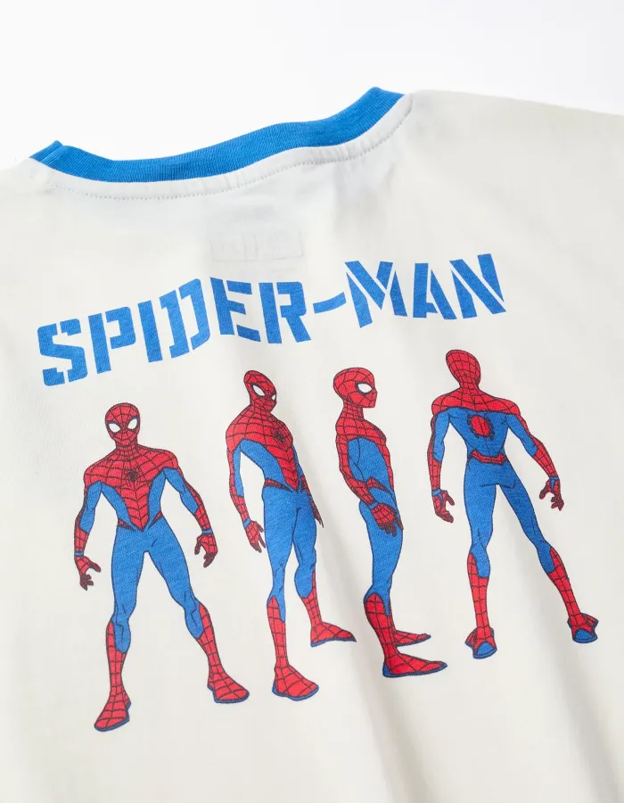 Long sleeve cotton T-shirt with Spider-Man prints for boys, white/blue