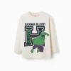 Long sleeve cotton T-shirt with Hulk embossed print for boys, white