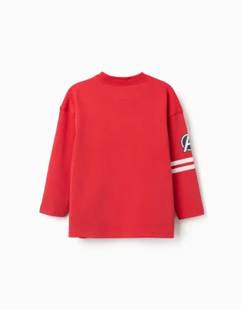 Long sleeve cotton T-shirt with Avengers prints for boys, red