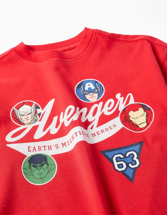 Long sleeve cotton T-shirt with Avengers prints for boys, red