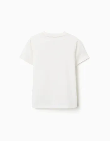 Cotton T-shirt with Vacation print for boys, light beige