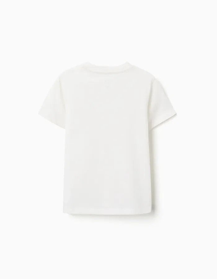Cotton T-shirt with Vacation print for boys, light beige