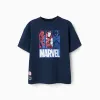 Cotton T-shirt with Marvel prints for boys, navy blue