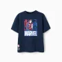 Cotton T-shirt with Marvel prints for boys, navy blue