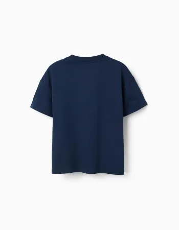 Cotton T-shirt with Marvel prints for boys, navy blue