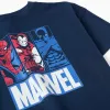 Cotton T-shirt with Marvel prints for boys, navy blue