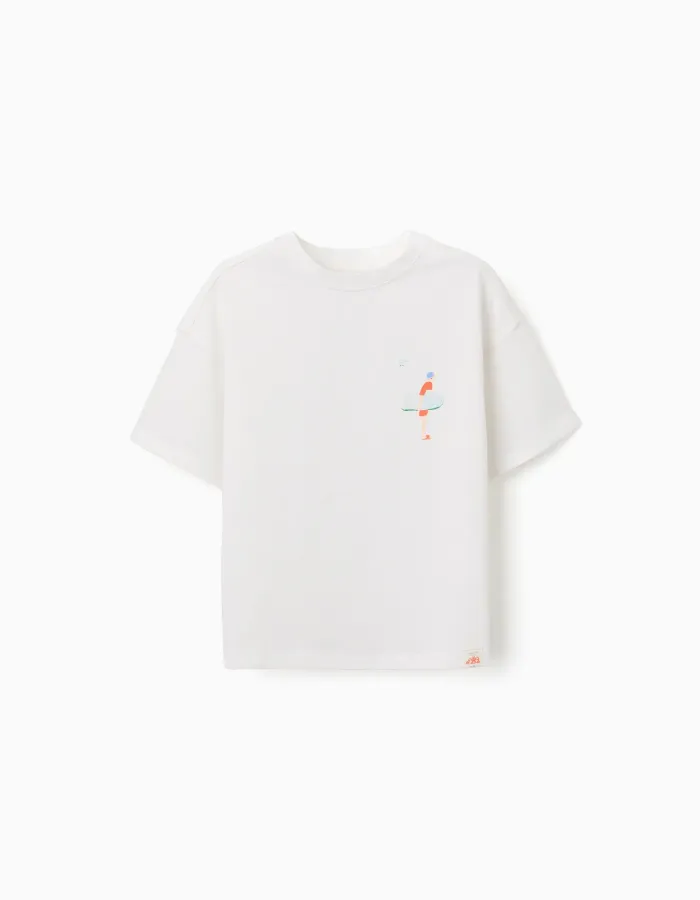 Cotton T-shirt with print Carolina Celas x Zippy for boys, white