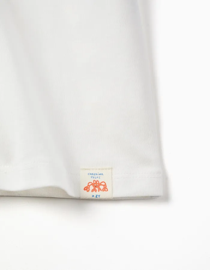 Cotton T-shirt with print Carolina Celas x Zippy for boys, white