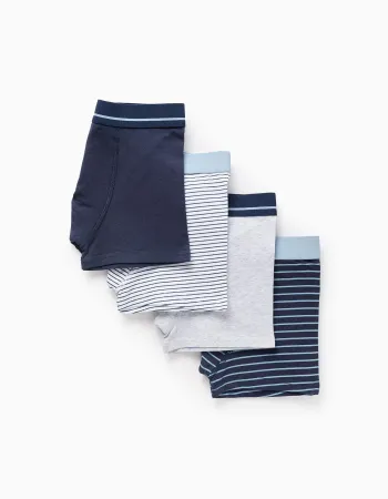 Pack of 4 Boxer Shorts for Boys 'Stripes', White/Grey/Blue