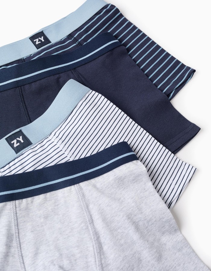 Pack of 4 Boxer Shorts for Boys 'Stripes', White/Grey/Blue