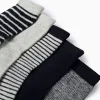 Pack of 5 Pairs of Socks for Boys 'Stripes', Dark Blue/Grey