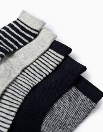 Pack of 5 Pairs of Socks for Boys 'Stripes', Dark Blue/Grey