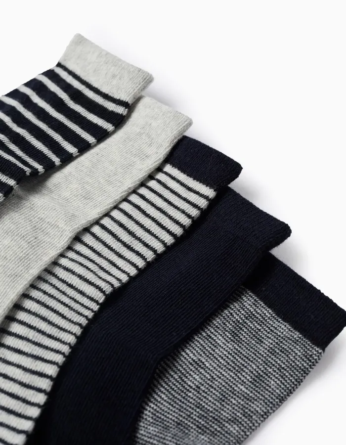 Pack of 5 Pairs of Socks for Boys 'Stripes', Dark Blue/Grey