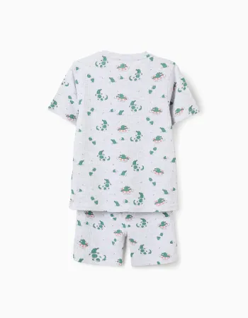 Ribbed cotton pyjamas with alligator motif for boys, grey/green
