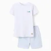 Short sleeve cotton pyjamas with alligator prints for boys, white