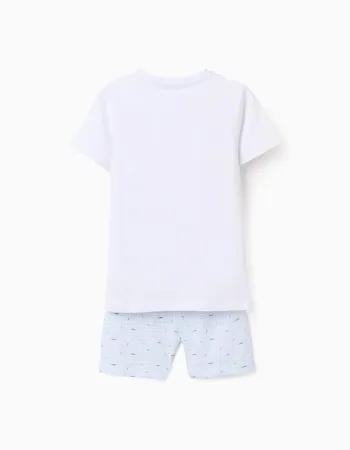 Short sleeve cotton pyjamas with alligator prints for boys, white