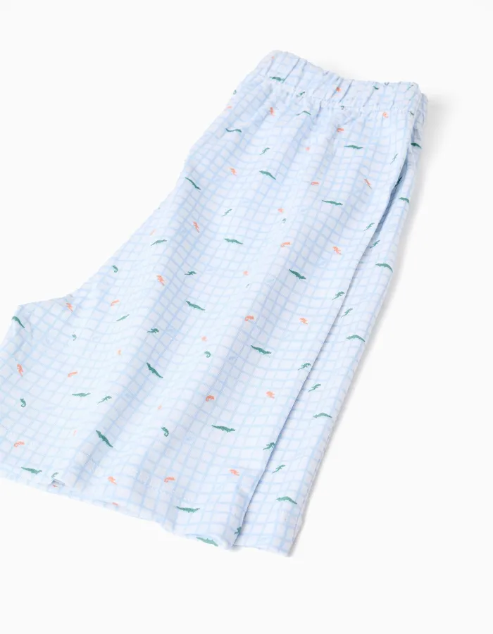 Short sleeve cotton pyjamas with alligator prints for boys, white