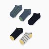 Pack of 5 ankle socks with contrasting details for boys, multicolour