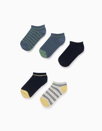 Pack of 5 ankle socks with contrasting details for boys, multicolour