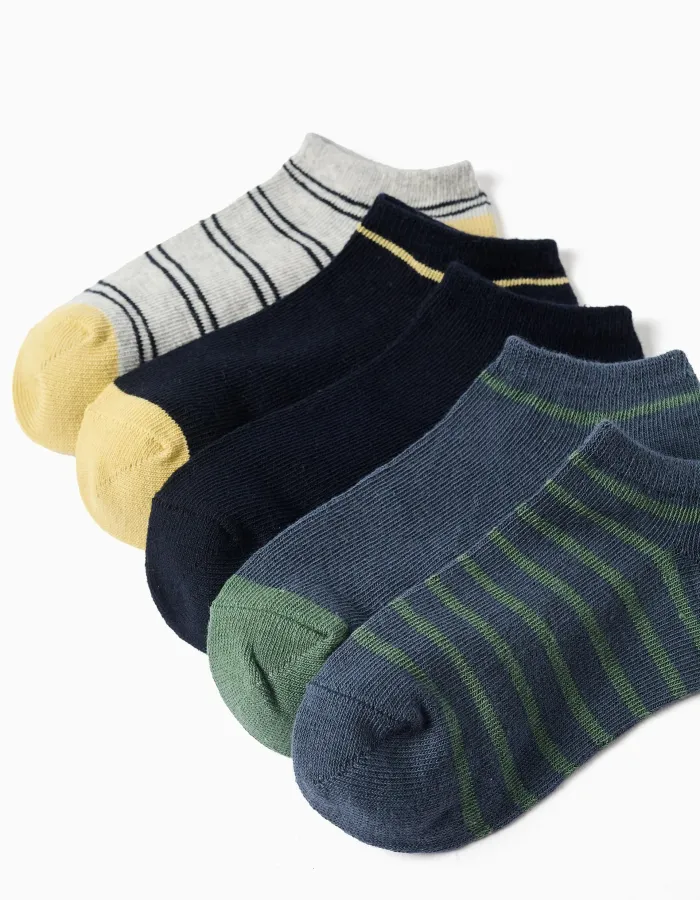 Pack of 5 ankle socks with contrasting details for boys, multicolour