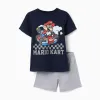 Short sleeve cotton pyjamas with Mario Kart print for boys, blue/grey