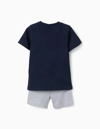 Short sleeve cotton pyjamas with Mario Kart print for boys, blue/grey