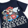Short sleeve cotton pyjamas with Mario Kart print for boys, blue/grey