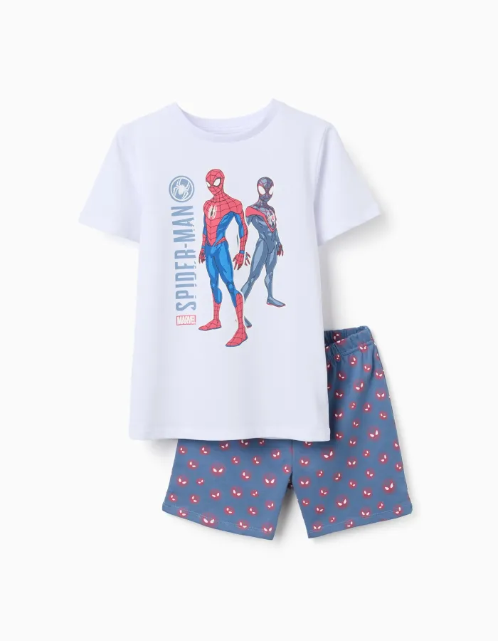 Short sleeve glow-in-the-dark pyjamas Spider-Man for boys, white/blue