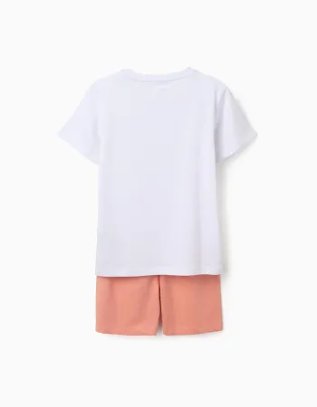 Short sleeve cotton pyjamas with alligator print for boys, white/orange