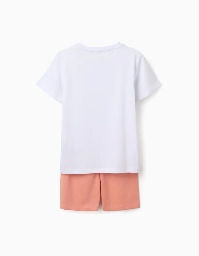 Short sleeve cotton pyjamas with alligator print for boys, white/orange