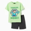 Short sleeve cotton pyjamas with Minecraft print for boys, green/grey