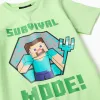 Short sleeve cotton pyjamas with Minecraft print for boys, green/grey