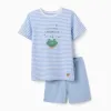 Cotton pyjamas with crocodile glow-in-the-dark print for boys, white/blue