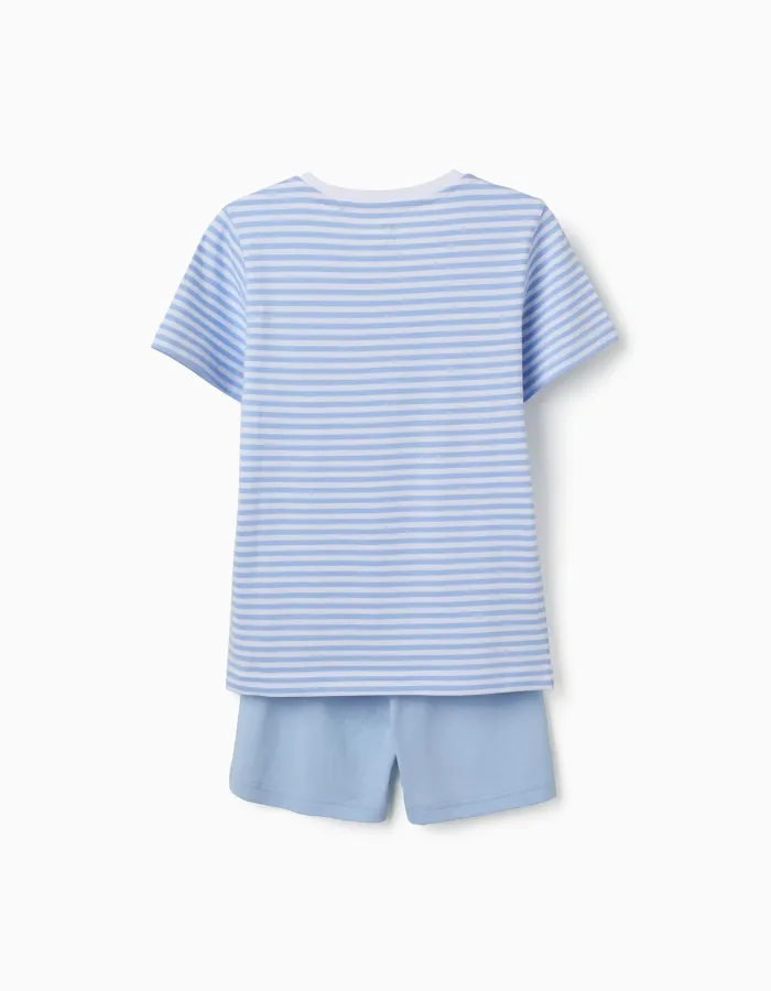 Cotton pyjamas with crocodile glow-in-the-dark print for boys, white/blue