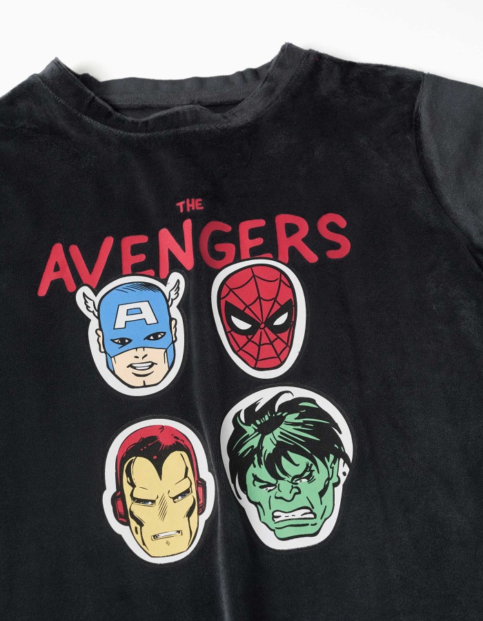Velvet pyjamas with Avengers print for boys, dark grey/red