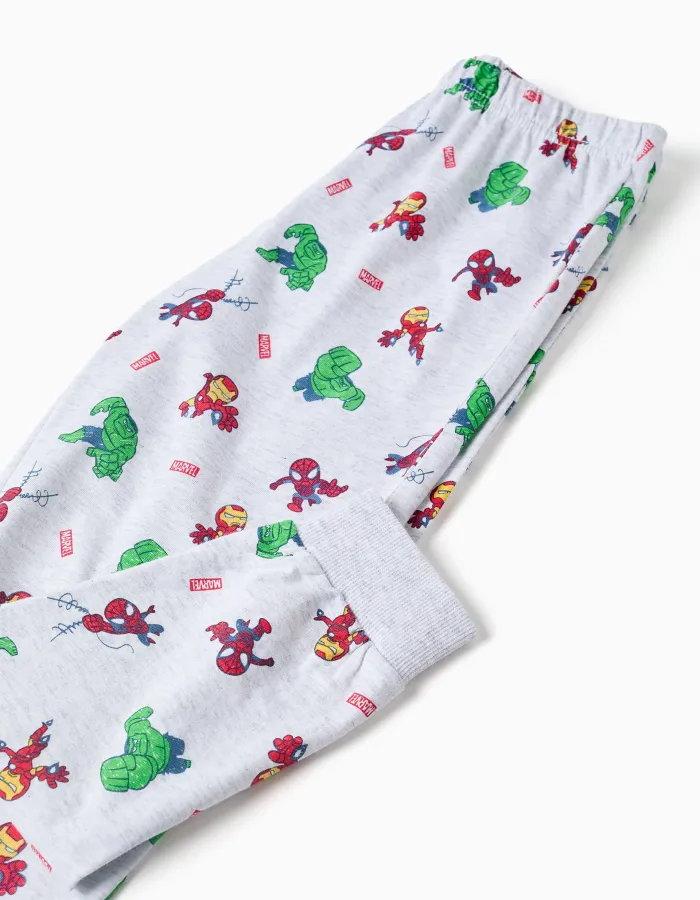 Long sleeve cotton pyjamas with Marvel prints for boys, blue/grey