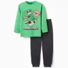 Long sleeve cotton pyjamas with Minecraft print for boys, green/grey