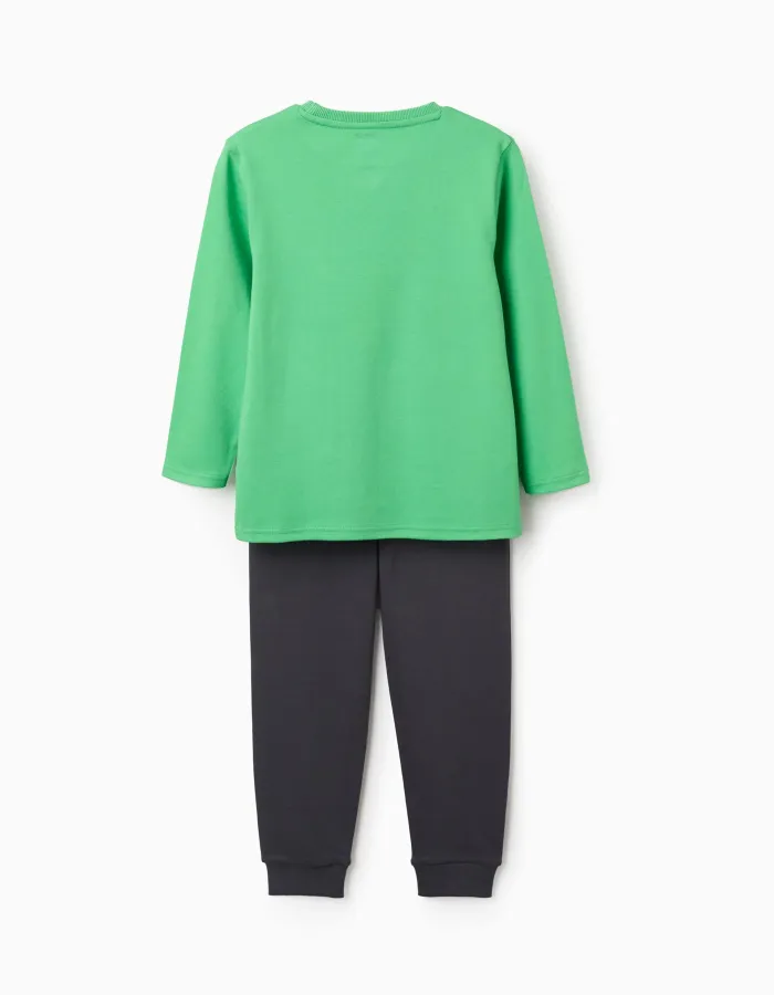 Long sleeve cotton pyjamas with Minecraft print for boys, green/grey