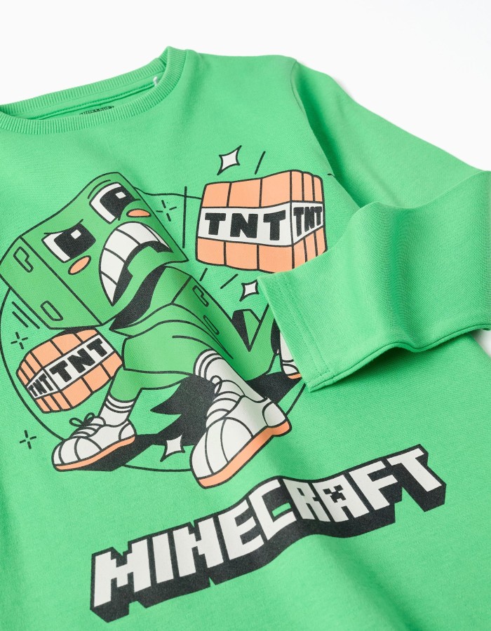 Long sleeve cotton pyjamas with Minecraft print for boys, green/grey