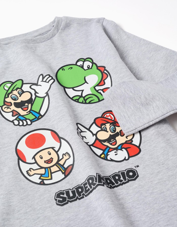 Long sleeve cotton pyjamas with Super Mario print for boys, grey/red