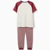 Short sleeve cotton pyjamas with padded mask for boys, white/red