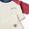 Short sleeve cotton pyjamas with padded mask for boys, white/red