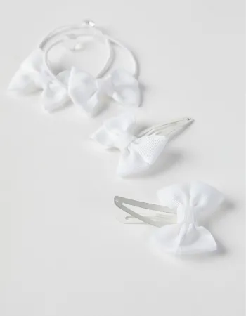 2 Hairpins + 2 Bobbles with Bow for Babies and Girls, White