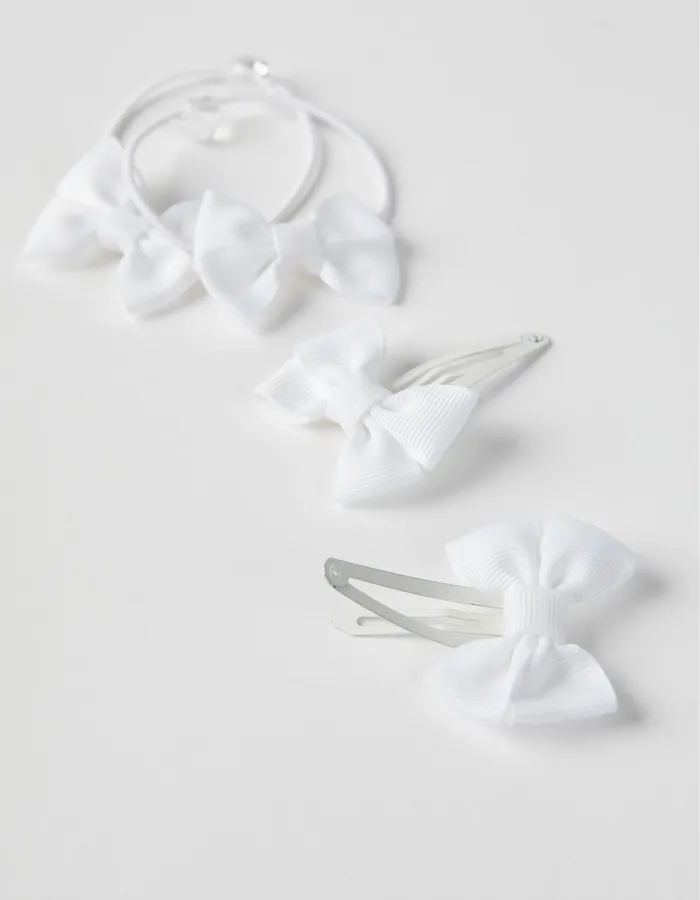 2 Hairpins + 2 Bobbles with Bow for Babies and Girls, White