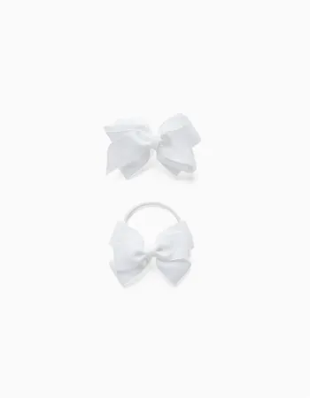 Hair Slide + Bobble with Bow for Babies and Girls, White