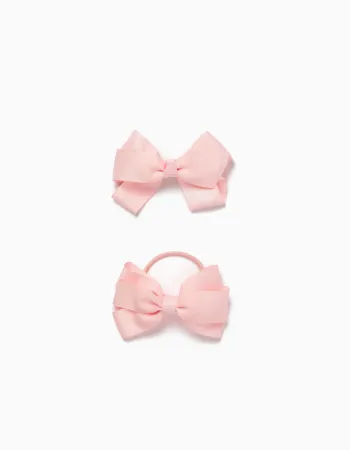 Hair slide + Bobble with Bow for Babies and Girls, Pink
