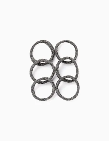 Pack of 6 Hair Elastic Bands for Baby and Girls, Black/Gold